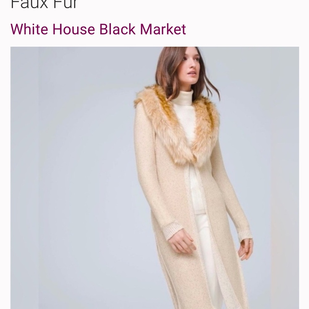 White House Black Market Cream Cardigan with Faux Fur